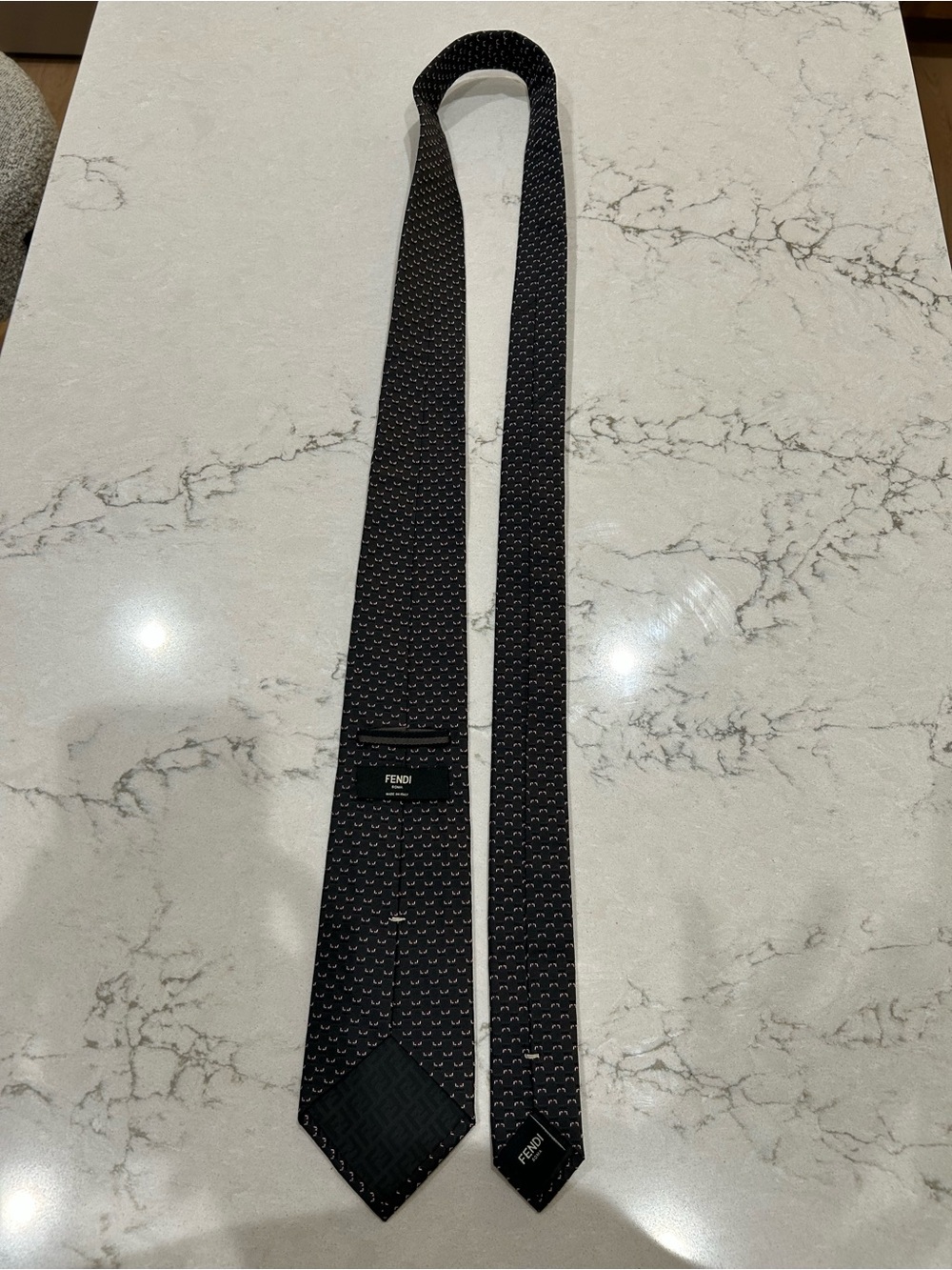 Fendi Black Monster Micro-Pattern Silk Tie with Subtle Motif